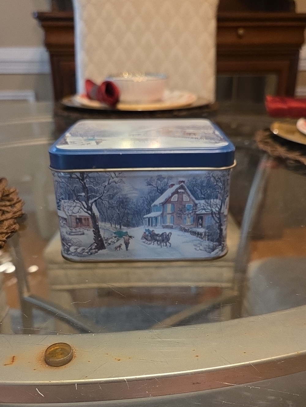 Blue Winter Scene Decorative Tin Box